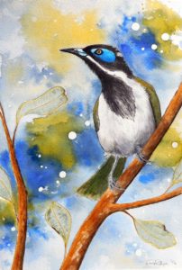 Blue-faced Honeyeater - Artwork Ink and Watercolour Original Painting