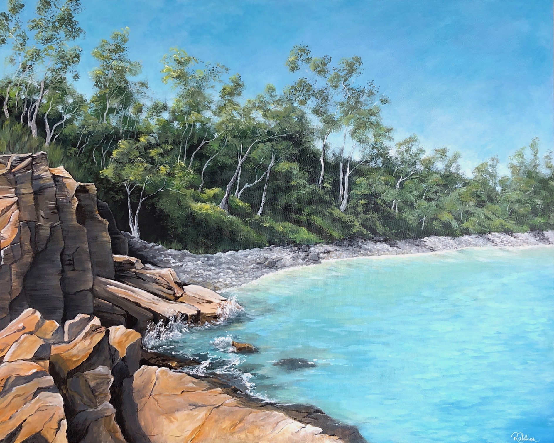 Original Artwork, Acrylic Landscape Painting of Little Cove, Noosa