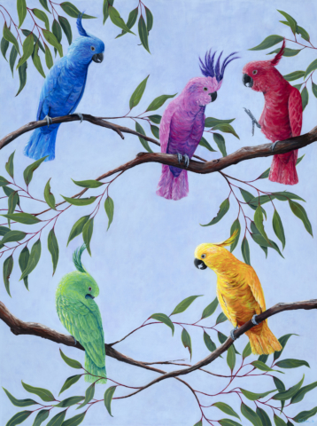 Cockatoo Carnival, Original Artwork by Rebecca Phillips, Australiana, Australian Wildlife Painting