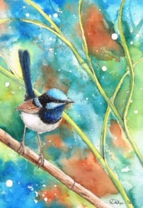 Superb Fairywren Artwork - Ink and Watercolour Original Painting